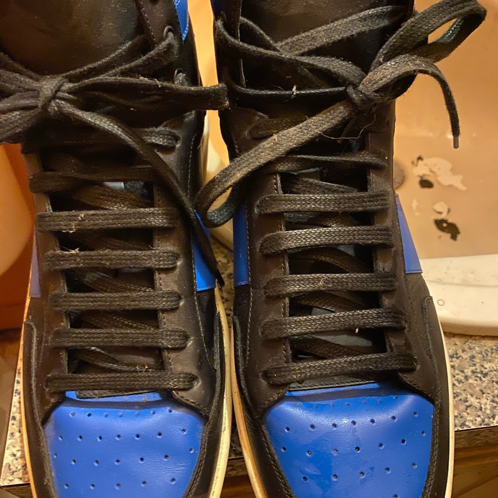 - Saint Laurent Leather High-Top Sneaker, Black/Blue - Picture 2 of 10